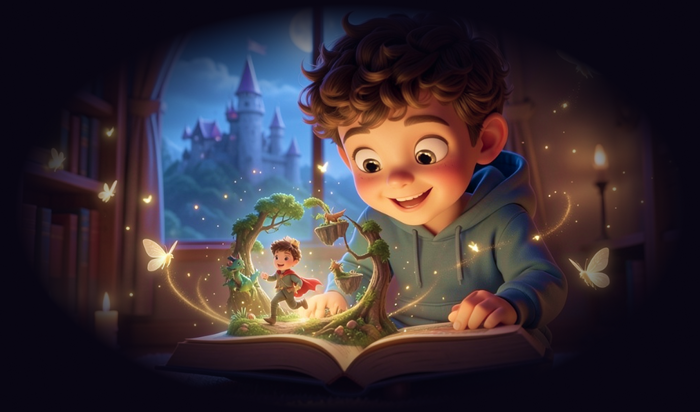 Кадр персонального мультфильма, где ребёнок — главный герой